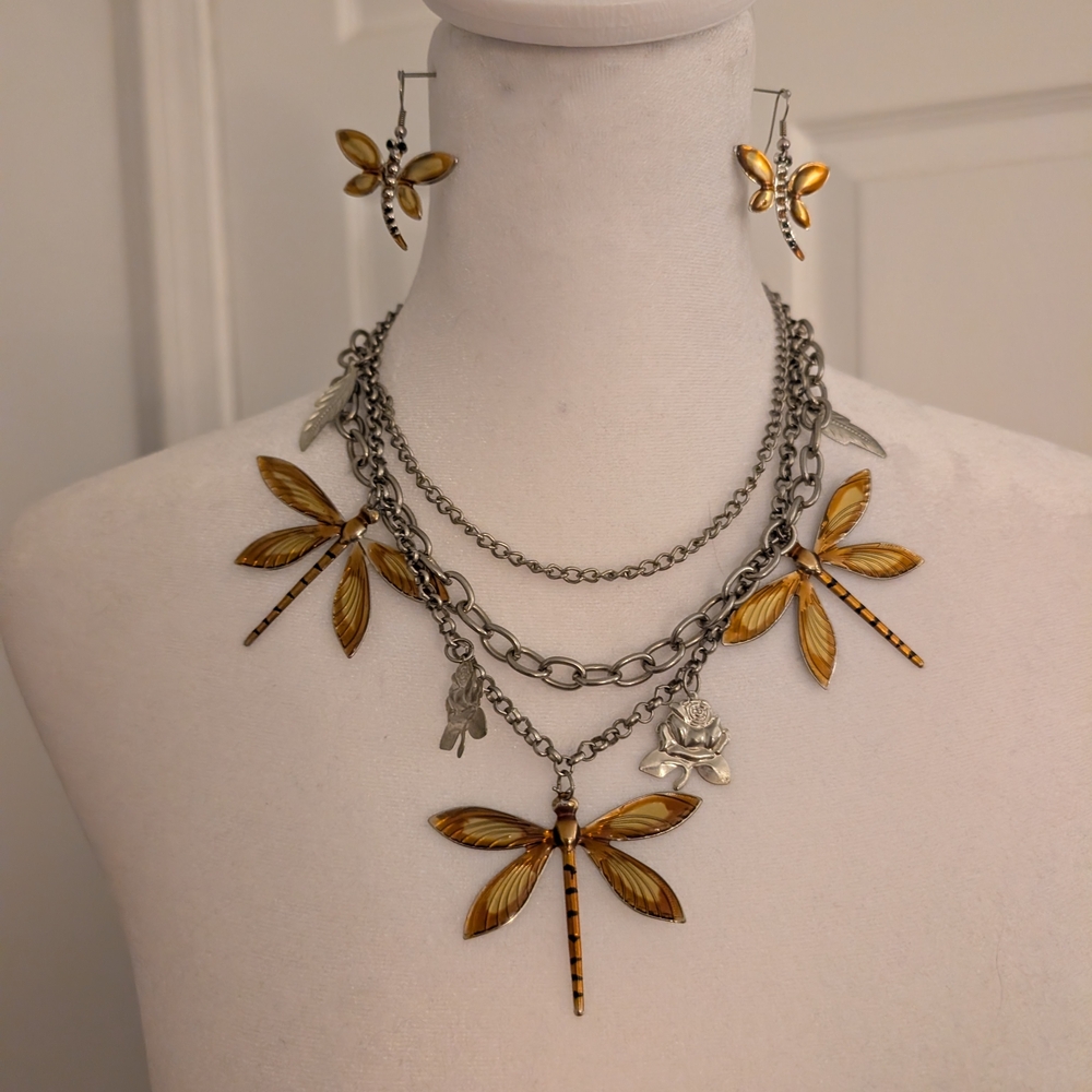 Dragonfly Vintage Necklace and Earrings Set